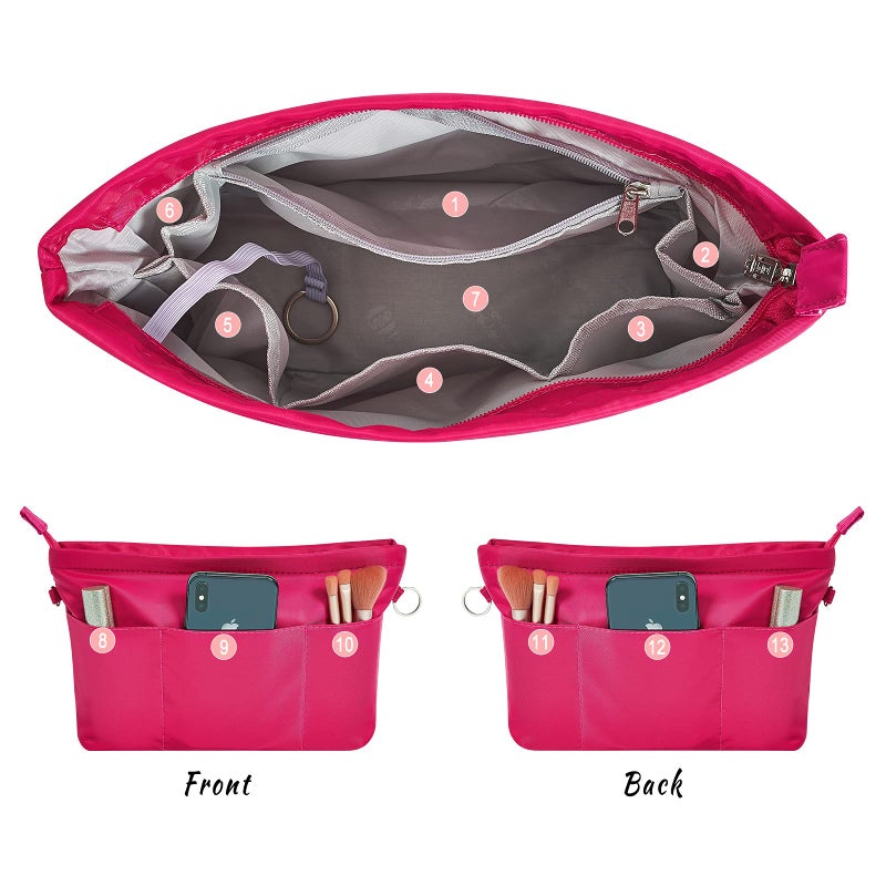 Vercord Premium Nylon Purse Organizer Tote Handbag Insert Organizers Bag in Bag Zipper 13 Pockets Rose Large - Image 4